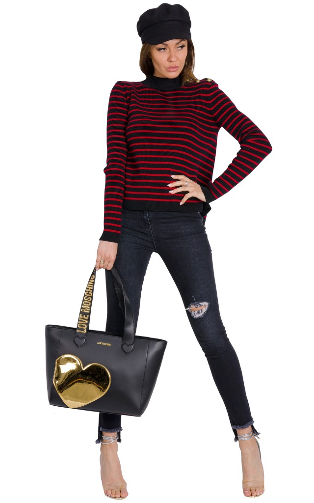 Sweter VALENTINO Stripes Logo Nero Lacca