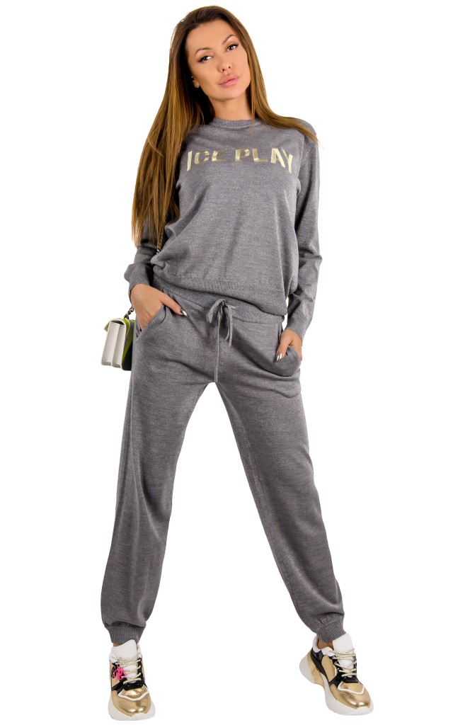 Sweter Ice Play Logo Grey Silver