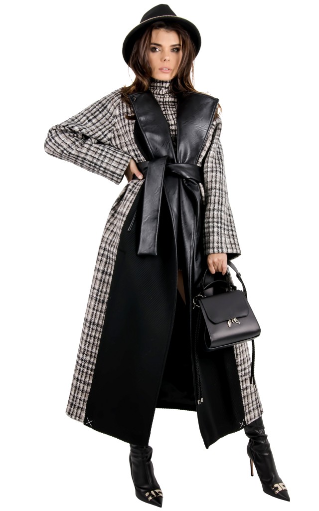Płaszcz Maxi Patrizia Pepe Black Grey Check