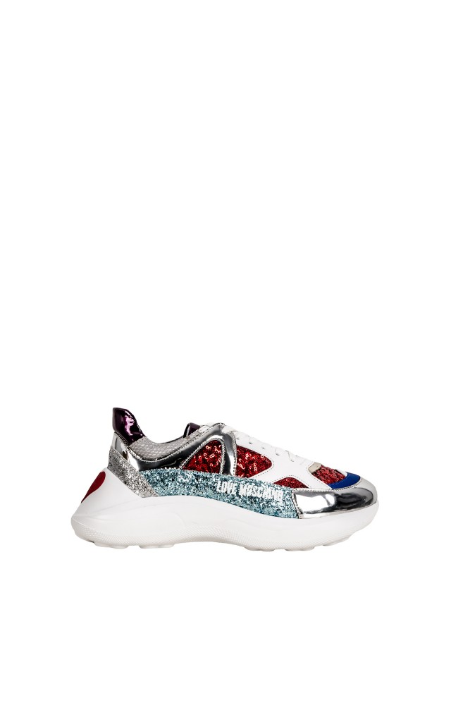 Sneakersy Sequins Glitter Moschino White