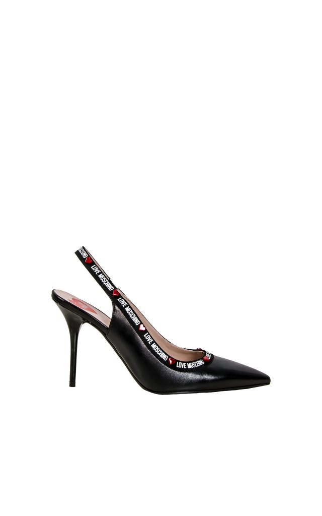 Czółenka Leather Moschino Logo Nero