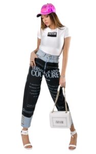 Top Shiny Lycra Sumatra Versace White