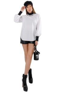 Bluzka Poplin Top Karl White Black