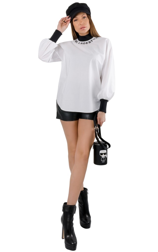 Bluzka Poplin Top Karl White Black