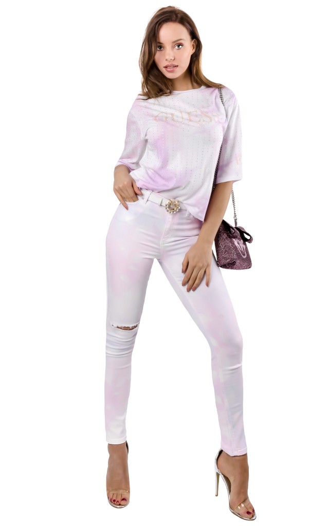 T-shirt Washed Guess Dżety White Pink