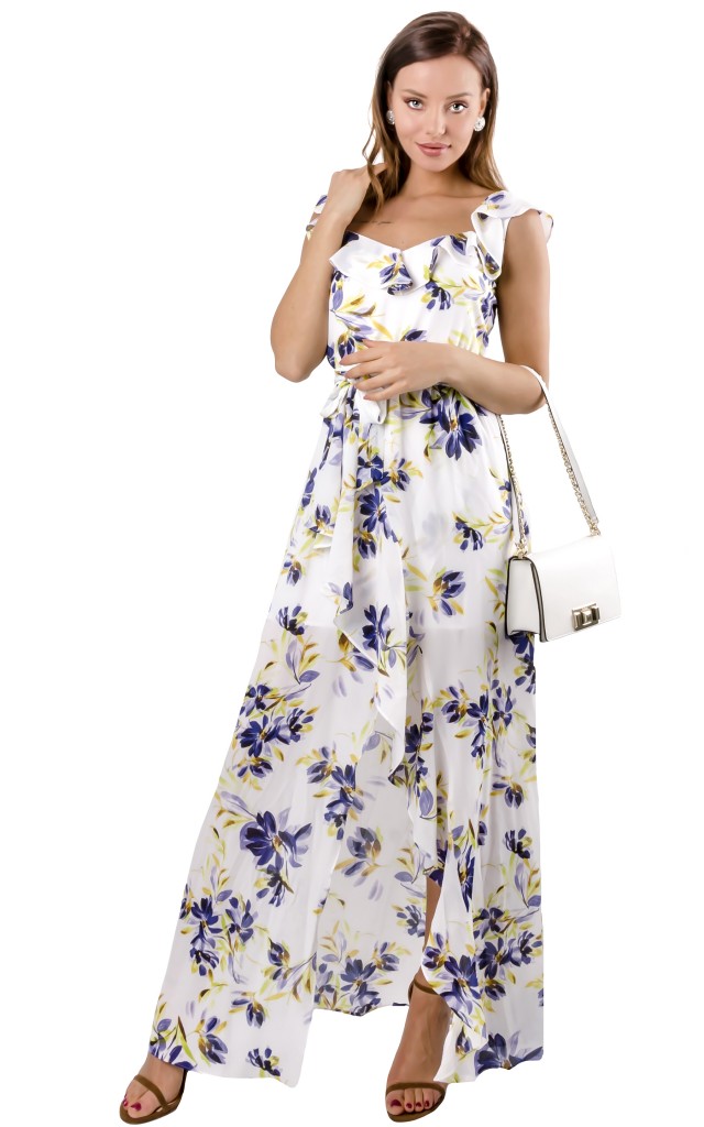 Sukienka W Kwiaty Maxi Guess White