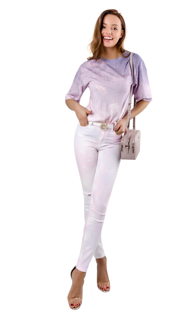 T-shirt Washed Guess Dżety Pink Violet