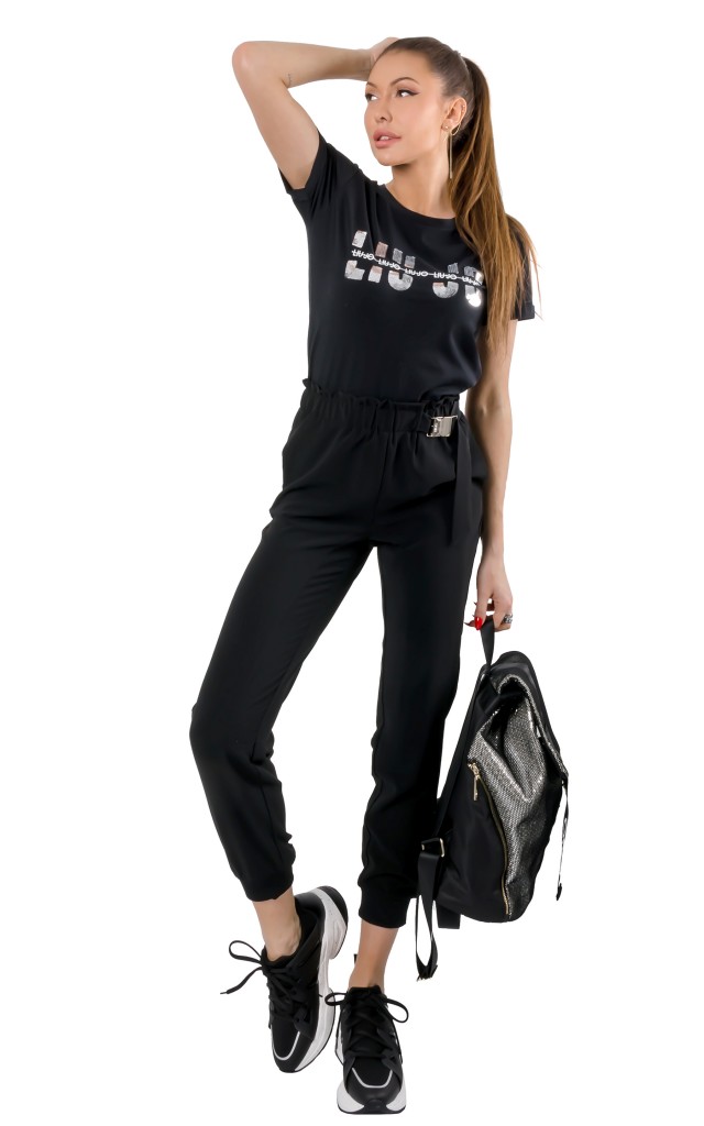 T-shirt Cekiny Liu Jo Logo Nero