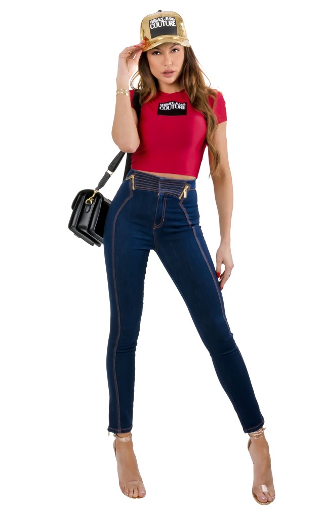 Top Shiny Lycra Sumatra Versace Red