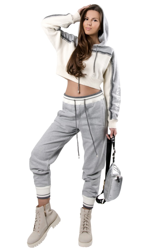 Spodnie Twin Set Logo Neve Grigio Bianco