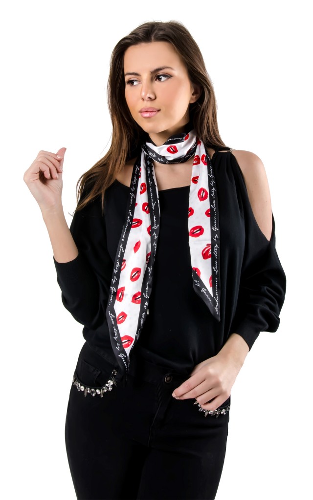 Szal Satynowy Guess Groszki Lips Black