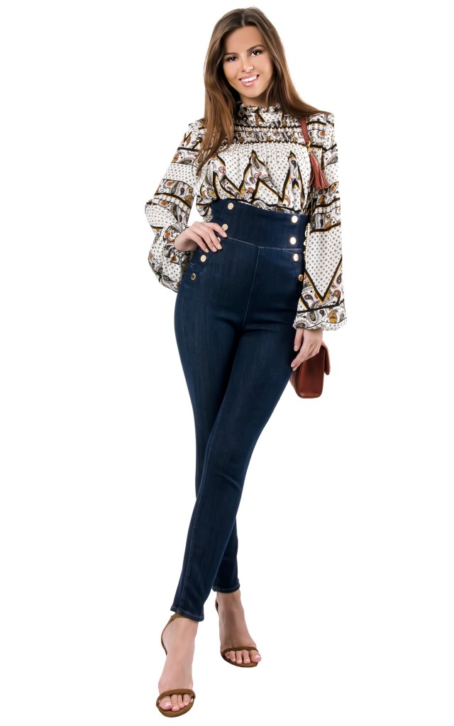 Spodnie High Waist Guess Blue Navy
