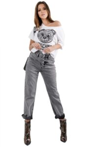 T-shirt Krótki Luźny Moschino Underwear Logo Bianco