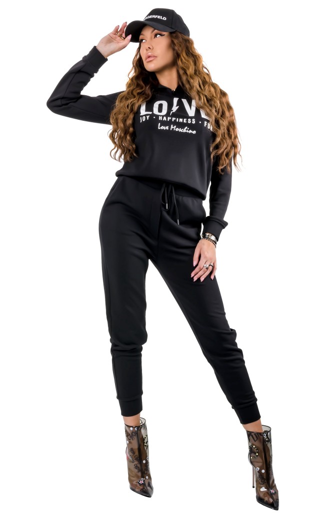 Bluza Z Kapturem Love Moschino Logo Nero