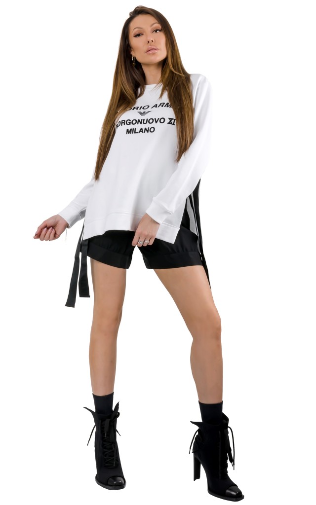 Bluza Dresowa Z Rozcięciem Emporio Armani Bianco Ottico