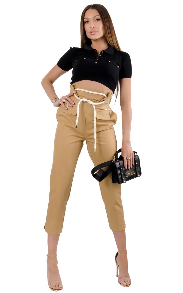Top Krótki Prążkowany Elisabetta Franchi Nero