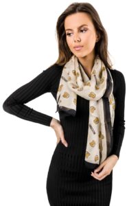 Szal Jedwabny Logo Moschino Beige Bear Print