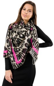 Chusta Duża Moschino Logo Beige Black Pink