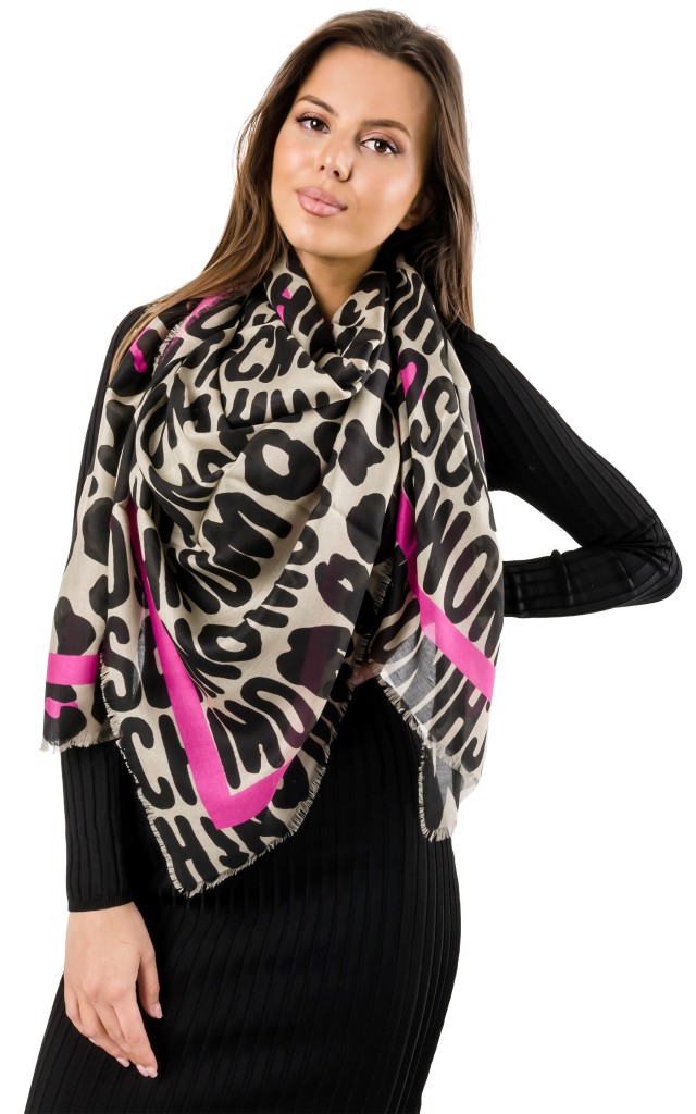 Chusta Duża Moschino Logo Beige Black Pink