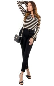 Sweter W Paski Pinko Logo Nero Bianco