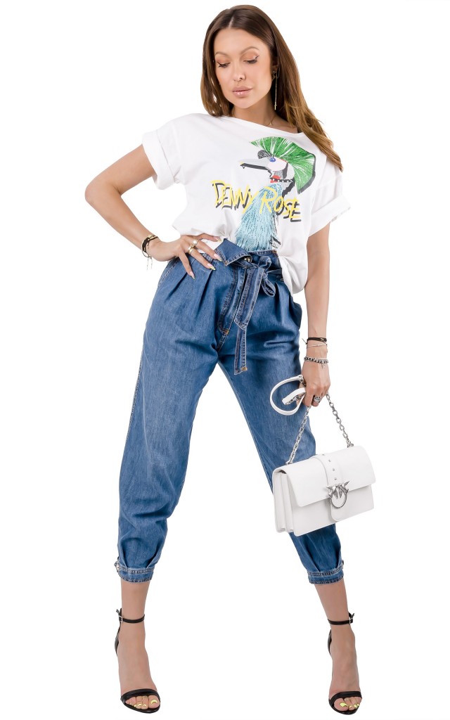 T-shirt Luźny Denny Rose Logo White