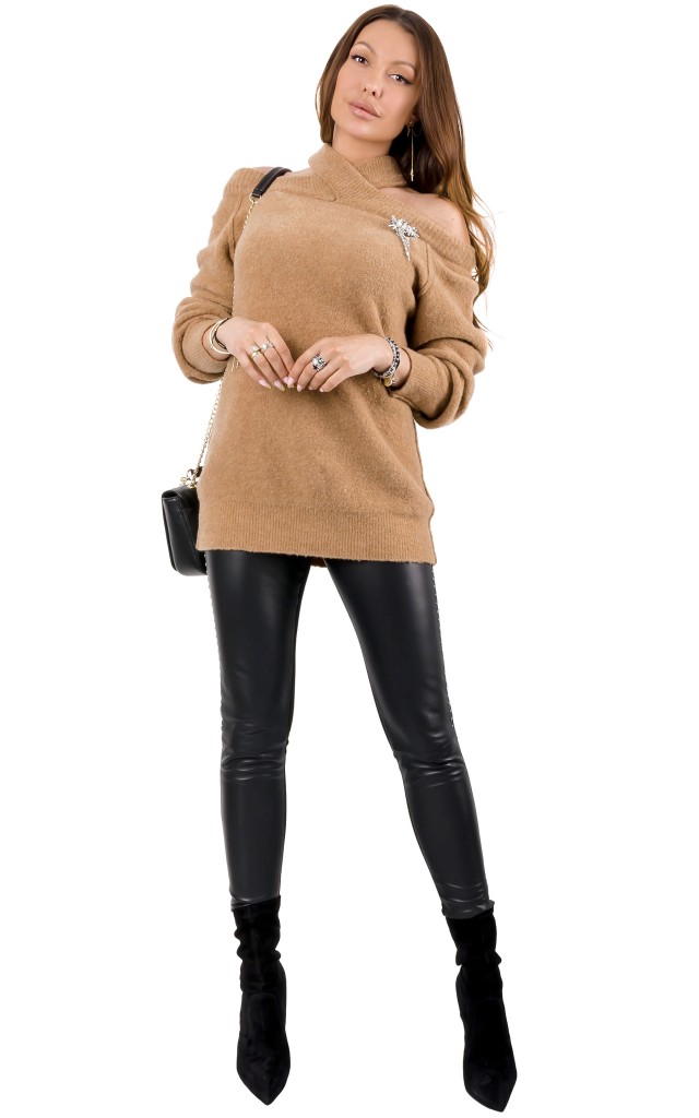 Sweter Z Wycięciami Pinko Logo Beige