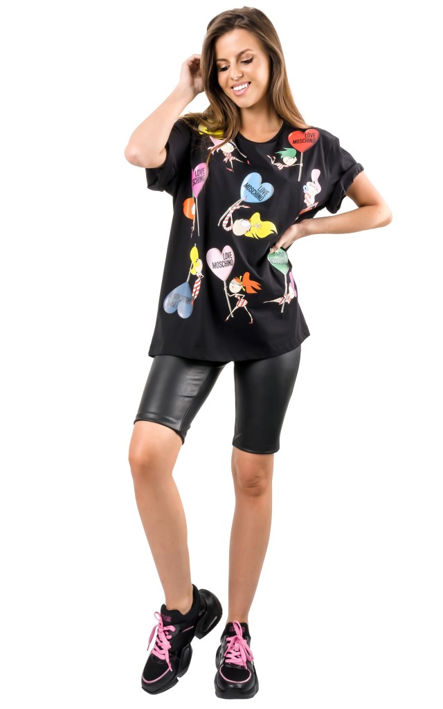 T-shirt Luźny Love Moschino Logo Black