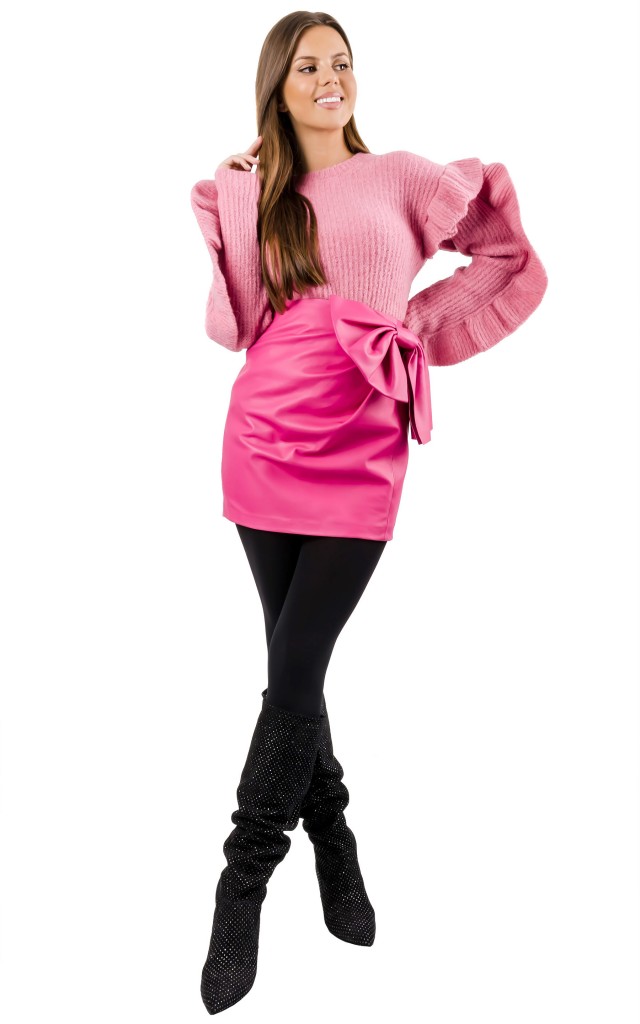 Spódnica Mini Skórzana Red Valentino Logo Pink