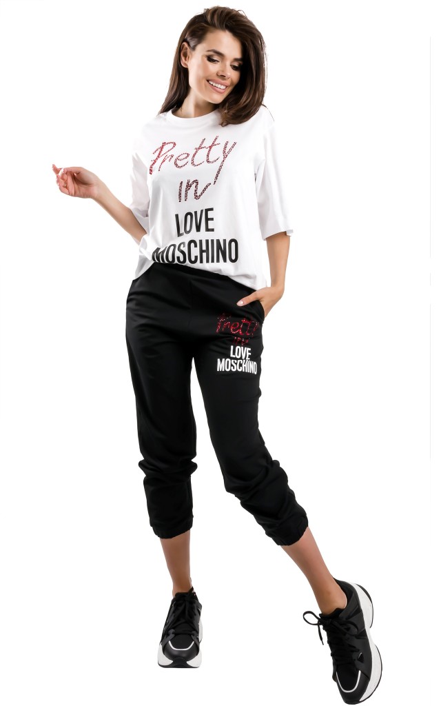 T-shirt Luźny Love Moschino Logo White