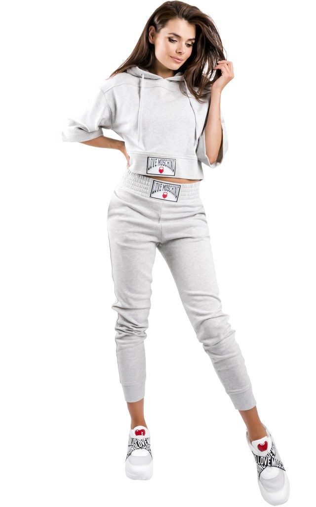 Bluza Krótka Dresowa Love Moschino Logo Grey
