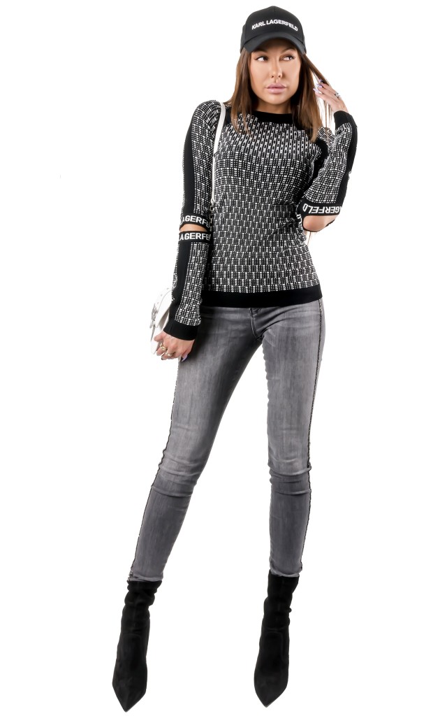 Sweter Z Rozcięciami Karl Lagerfeld Black White