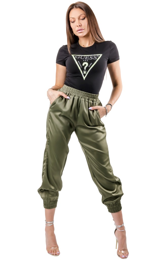 Spodnie Luźne Guess Logo Olive