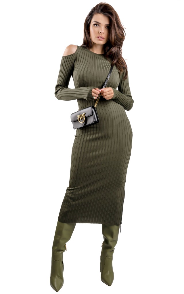 Sukienka Prążkowana Guess Logo Olive