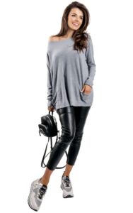 Sweter Z Kieszeniami Oversize Logo Kontatto Grigio Grey