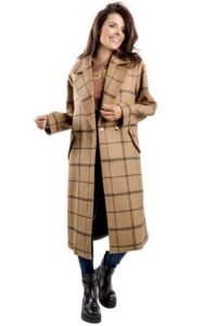 Płaszcz Maxi W Kratkę Twin Set Logo Beige
