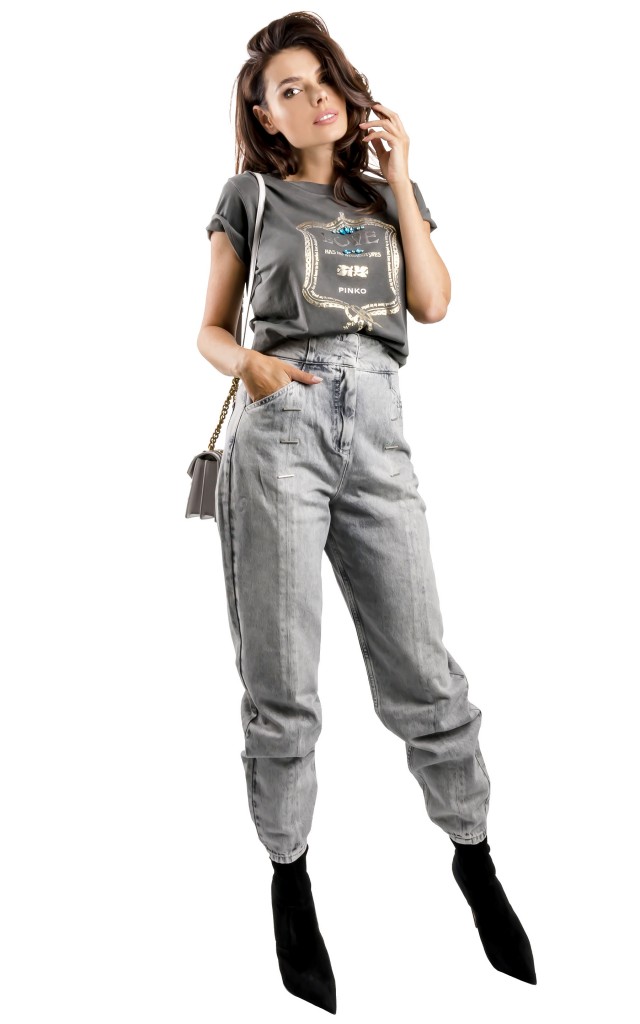 T-shirt Luźny Pinko Logo Grey