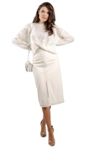 Spódnica Midi Skórzana Twin Set Bianco Panna