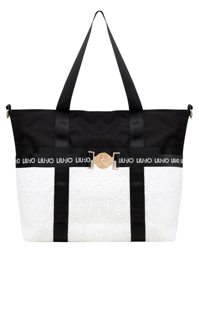 Torba Big Shopper Liu Jo Logo Bianco Nero