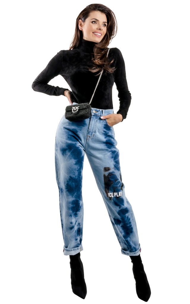 Jeansy Ice Play Luźne Logo Blue
