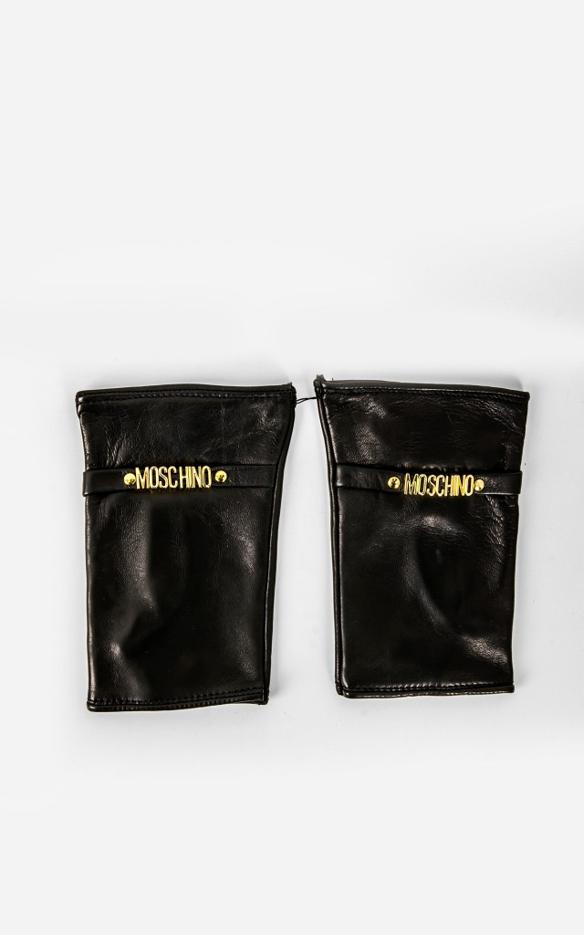 Rękawiczki Moschino Bez Palców Skórzane Czarne