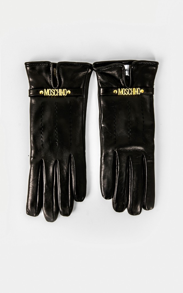 Rękawiczki Moschino Skórzane Czarne