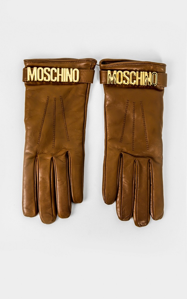 Rękawiczki Moschino Skórzane Brązowe