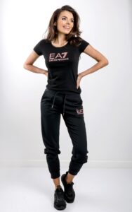 T-shirt EA7 Prosty Czarno-Różowy