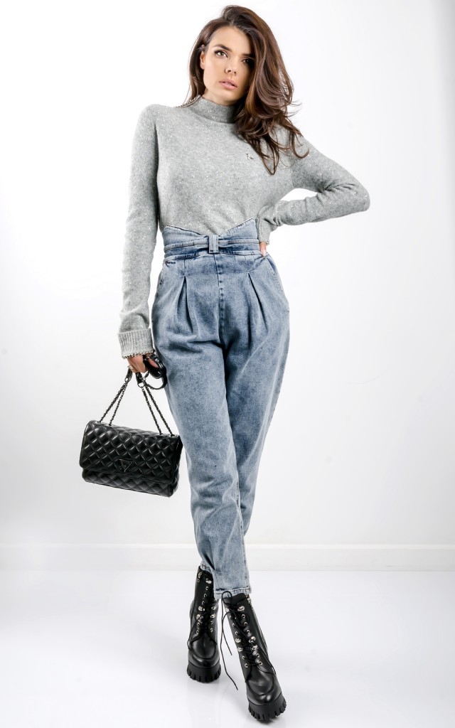 Sweter Patrizia Pepe Prosty Z Cekinami Szary