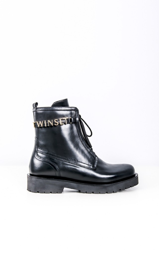 Botki Twin Set Skórzane Czarne