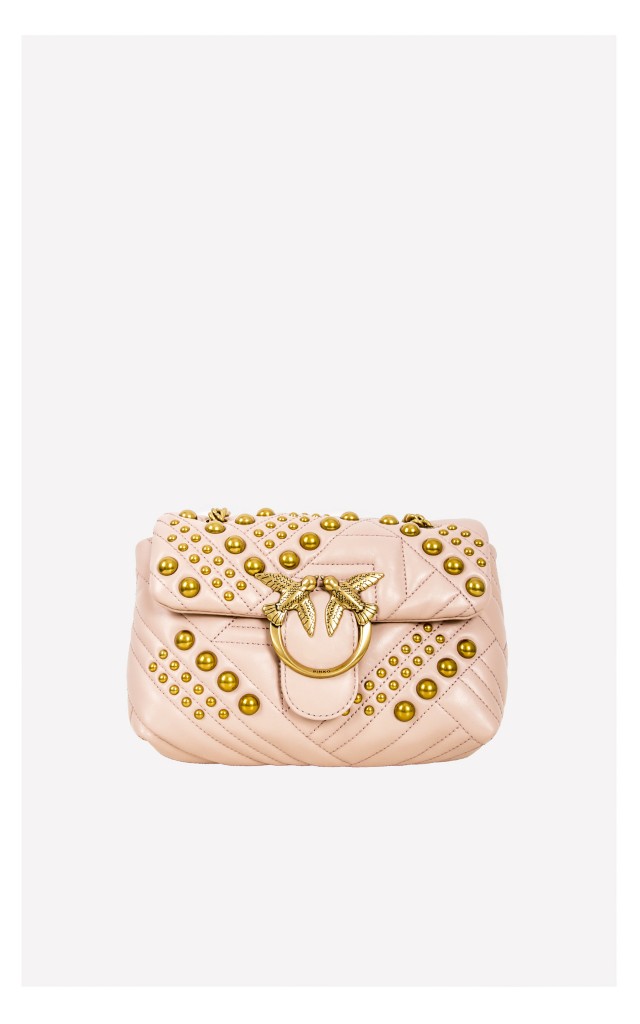 Torebka Pinko Love Mini Puff Skórzana Dżety Pudrowy-Róż