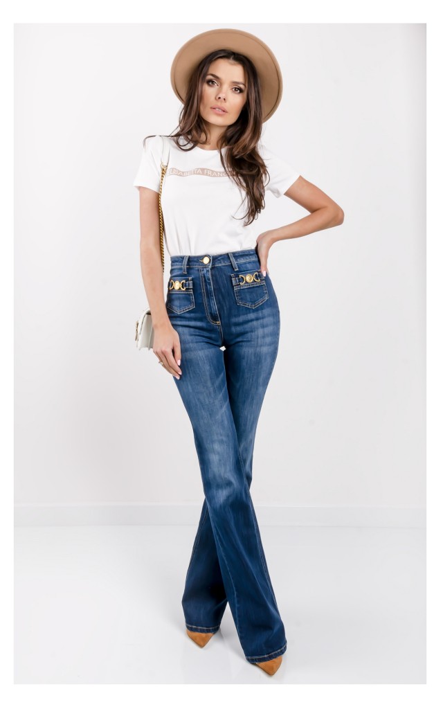 T-shirt Elisabetta Franchi Prosty Biały