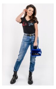 T-shirt Liu Jo Z Dekoltem W Serek Czarny