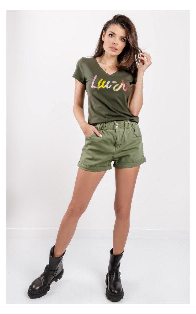 T-shirt Liu Jo Z Dekoltem W Serek Zielony