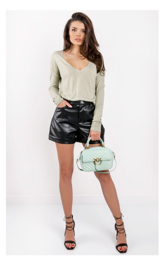 Sweter Guess Z Dekoltem W Serek Zielony